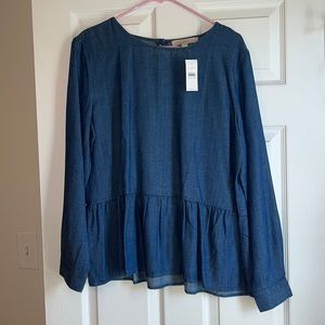 Loft Denim/Chambray Peplum Top NWT